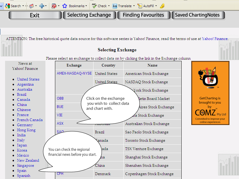 A screen Shot of Selecting Exchange